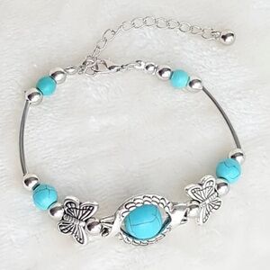 Tibetan Silver Metal Alloy Turquoise Stone, Beads butterfly bracelet